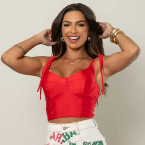 Cropped Amarração Ombro Acetinado Moda Blogueira Tendência