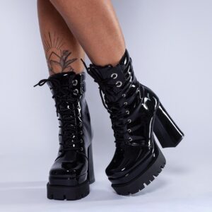 Bota Salto Tratorado Feminina Cadarço Luxuosa Premium Tendência Mo