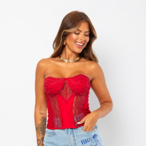 Cropped Corselet Renda Decotado Premium Alça Removível