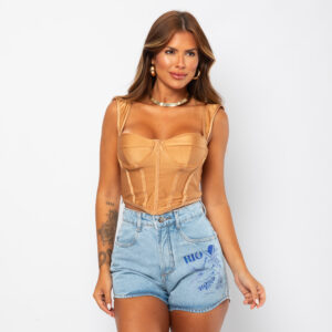 Cropped Feminino Corselet Acetinado Alça Grossa Tendência