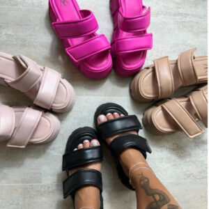 Sandália Papete Feminina Duas Tiras Alta Tratorada