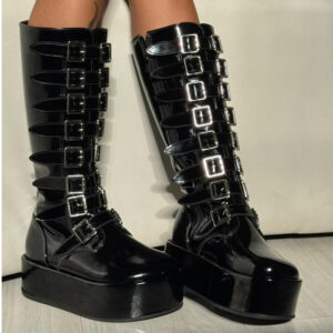 Bota Feminina cano longo Plataforma Fivela