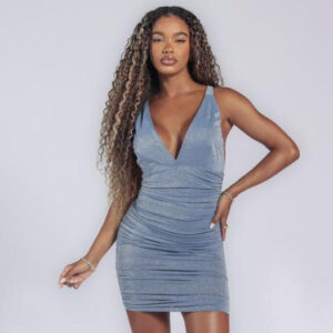 Vestido Feminino Lurex Azul Brilho