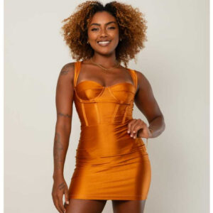 Vestido Curto Acetinado Alça Grossa Festa Tendência Moda